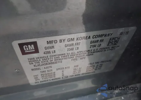 2019 Buick Encore Fwd Preferred из США, поврежденный, VIN KL4CJASB3KB935173